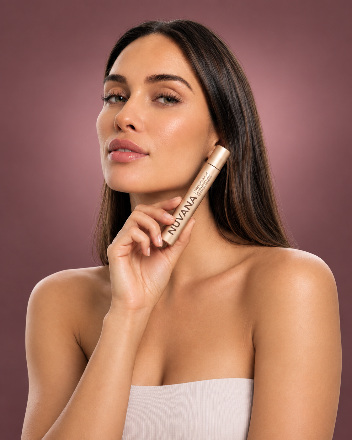 Nuvana campaign portrait holding Professional Eyelash Serum